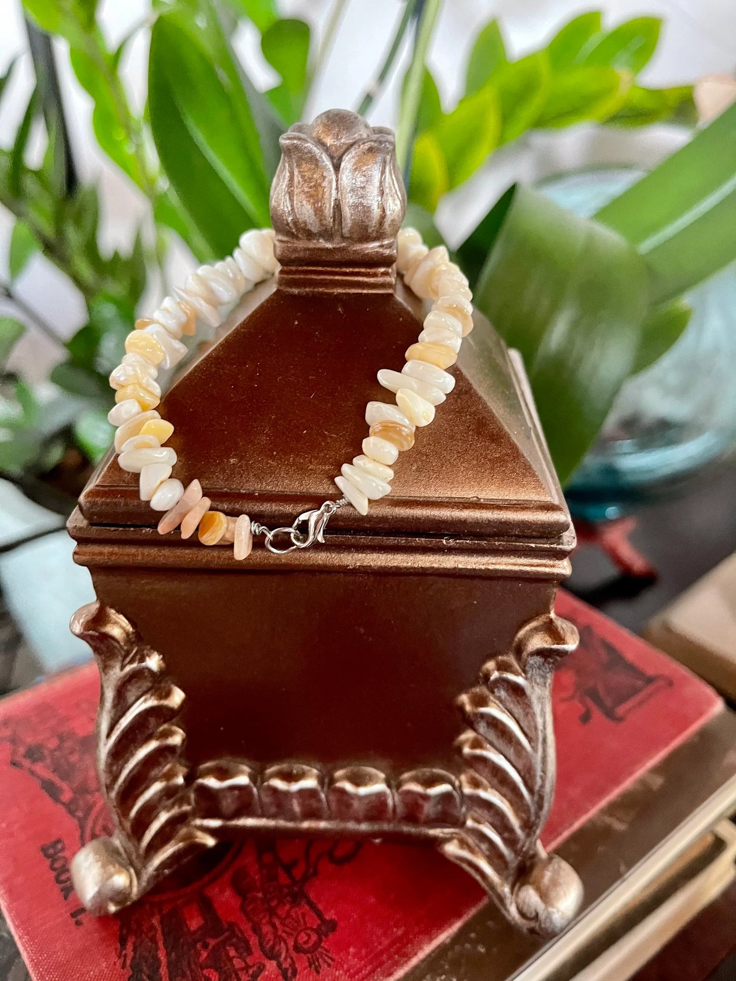 Zen Duo, Vintage Ornate Trinket Box and Hand Crafted Shell Bracelet With Hamsa Charm, Bodhi Gifts