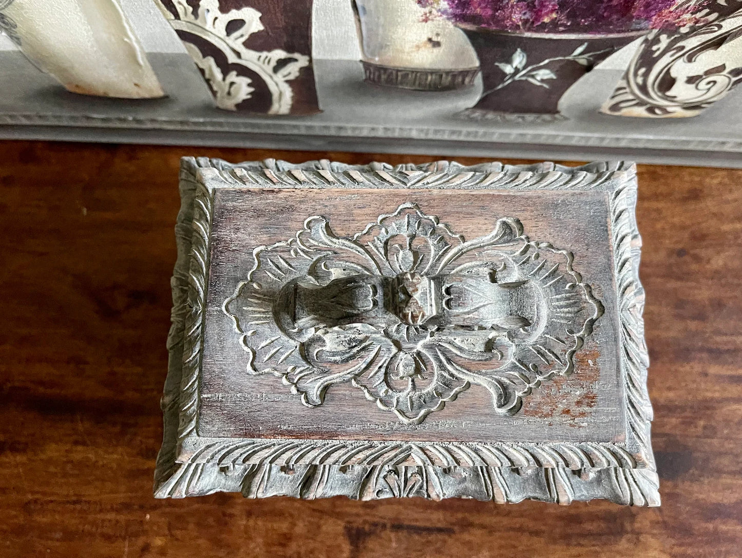 Beautiful Vintage Ornate Resin and Wood Decorator Box, Bodhi Vintage