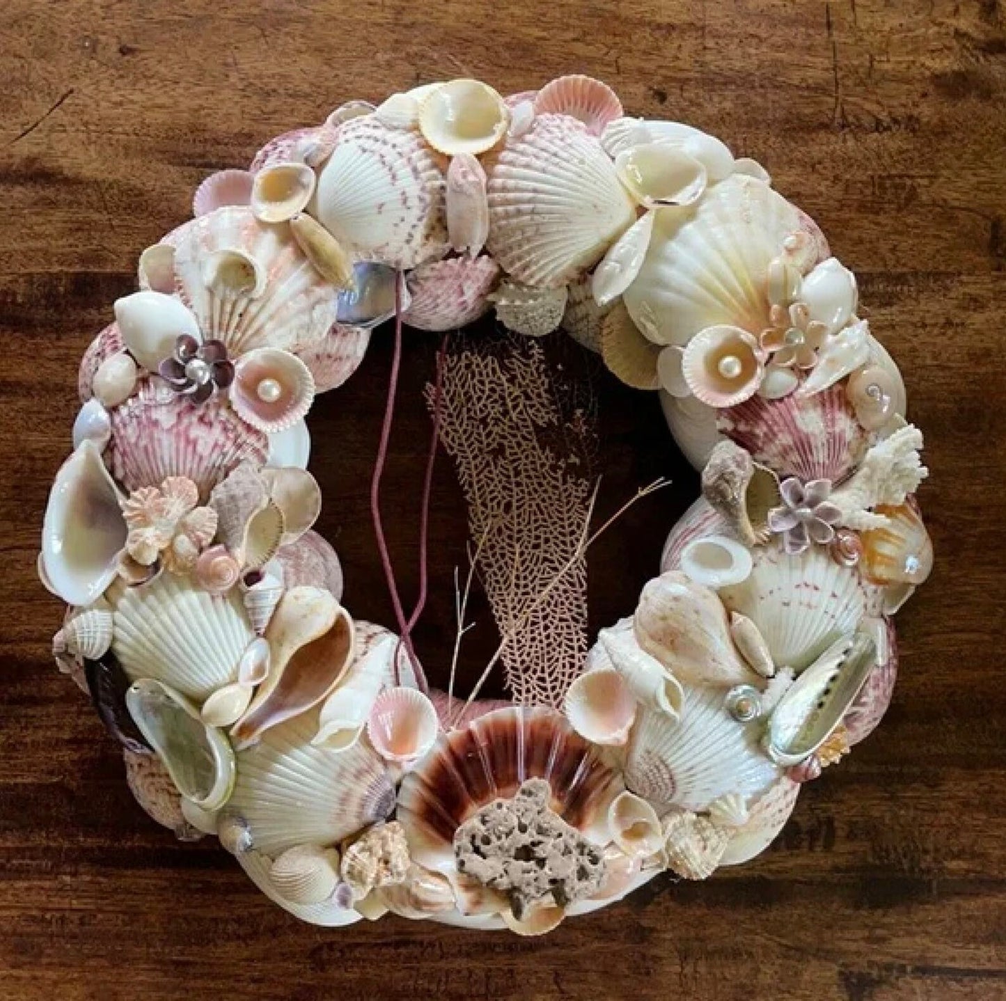 One of a Kind Handcrafted Vintage Seashell Wreath with Local Beach Stone, Bodhi Home Decor