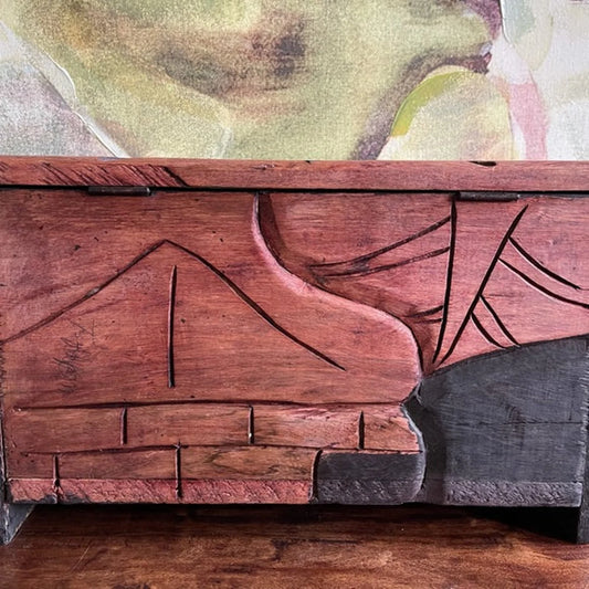Very Unique Art Deco Primitive Style Handmade Box, Bodhi Vintage