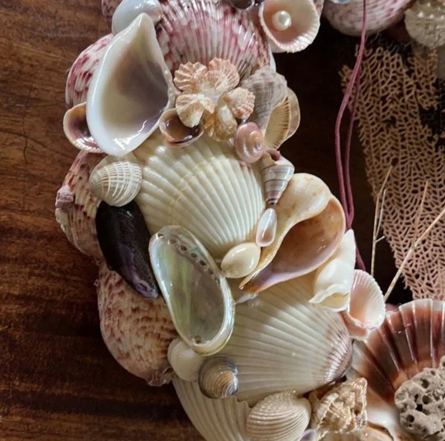 One of a Kind Handcrafted Vintage Seashell Wreath with Local Beach Stone, Bodhi Home Decor