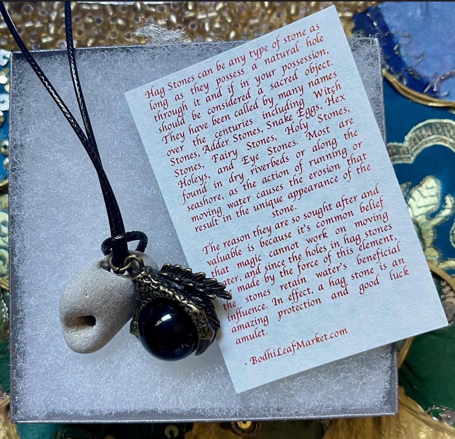 Boxed Fortune Teller Crystal Ball Charm and Hagstone Pendant, Bodhi Jewelry