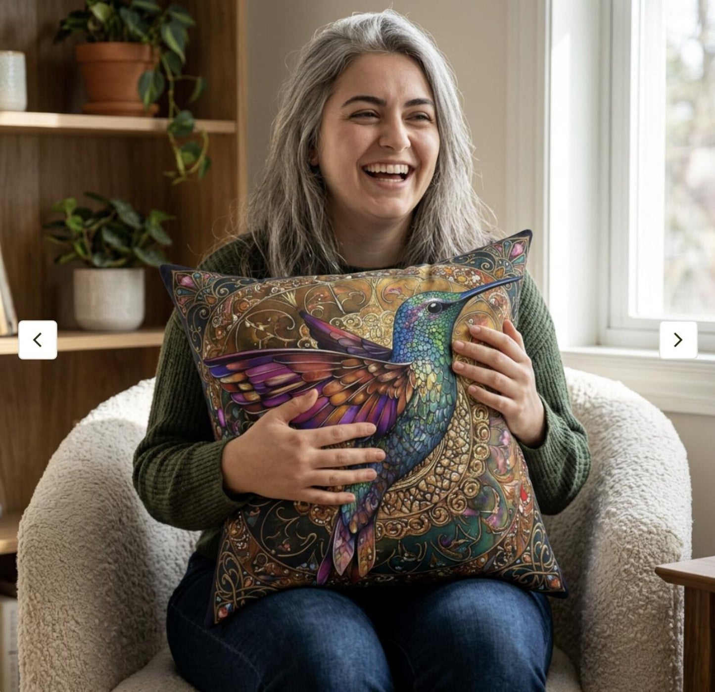Colorful Hummingbird Mandala Faux Suede Pillow  Decorative Throw Pillow