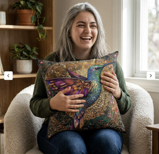 Colorful Hummingbird Mandala Faux Suede Pillow  Decorative Throw Pillow
