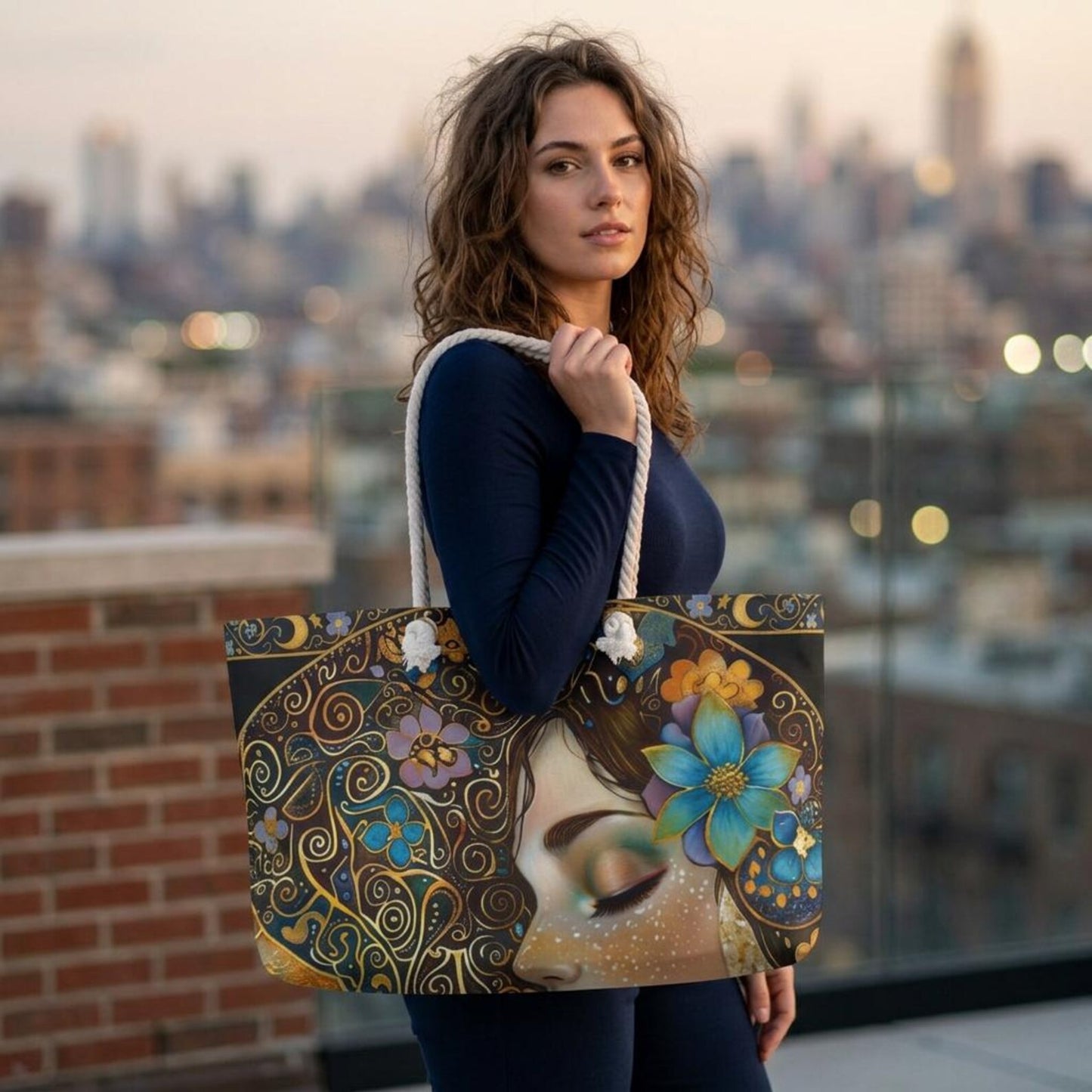 Floral Art Nouveau Goddess Bag Boho Weekender Travel Tote Decorative Floral Portrait