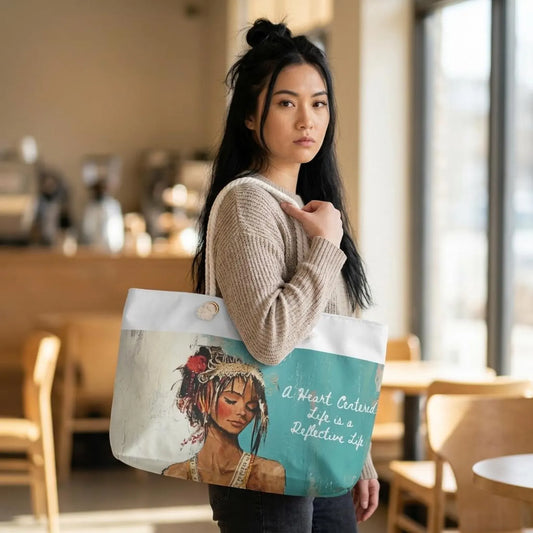 Heart Centered Woman Illustration Weekender Bag  Boho Art Travel Tote
