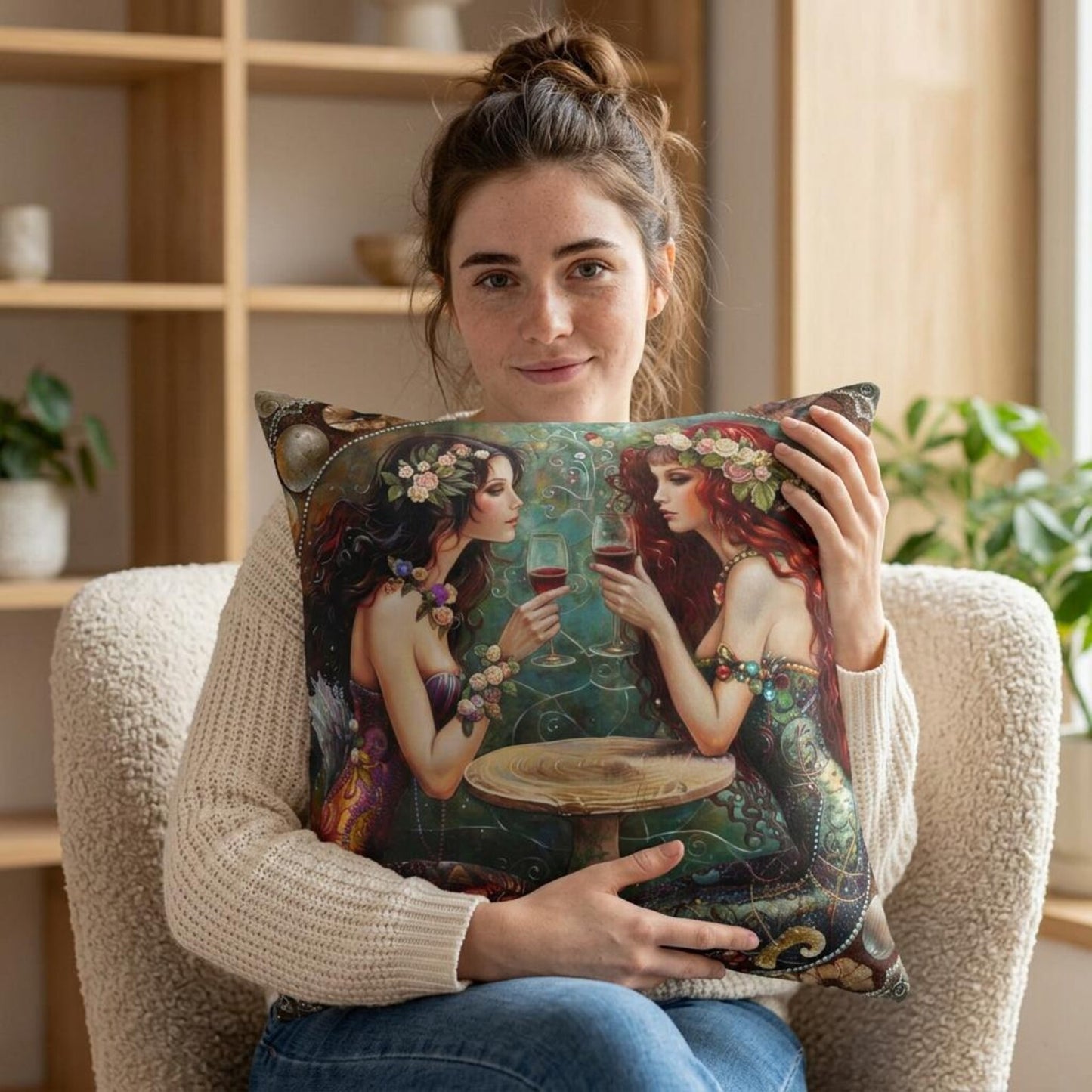 Mermaids in Paris Pillow Faux Suede Square Pillow