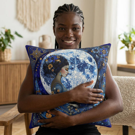 Blue Moon Goddess illustration Pillow Suede Square Decorative Pillow