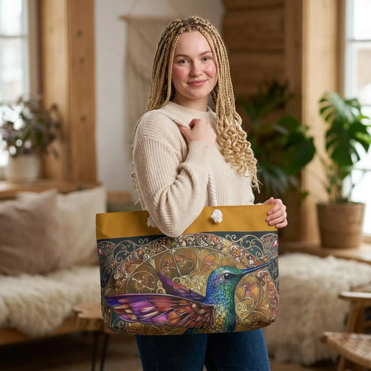 Colorful Hummingbird Mandala Weekender Bag Boho Travel Tote