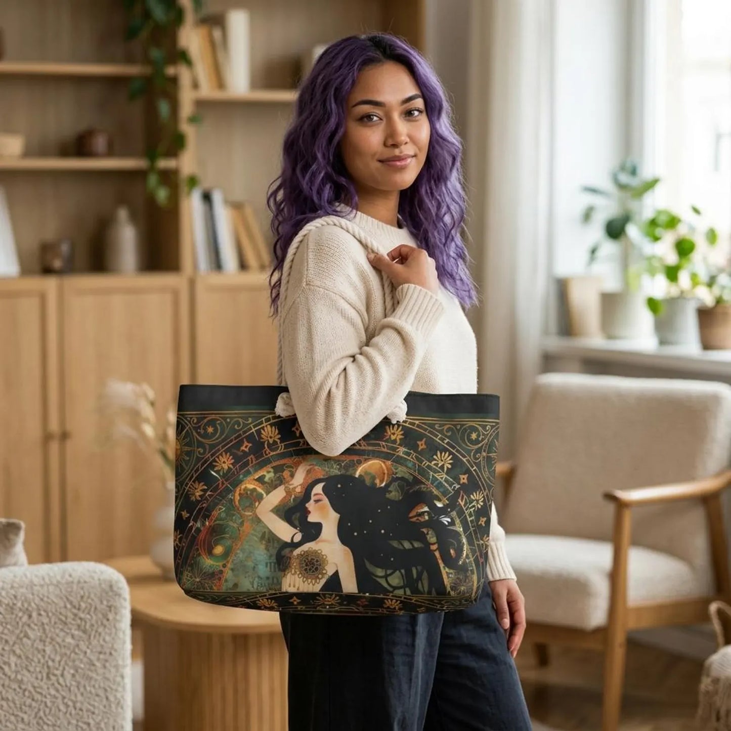 Art Nouveau Mermaid  Bag Vintage Celestial Illustration Weekend Tote