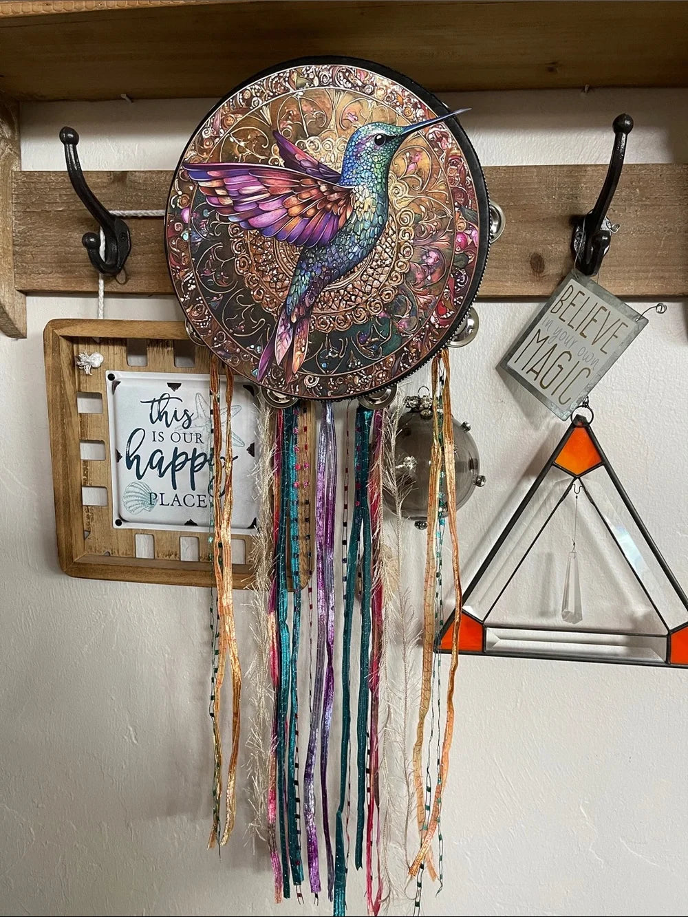 Mystical Hummingbird Tambourine and Wall Accent 10"