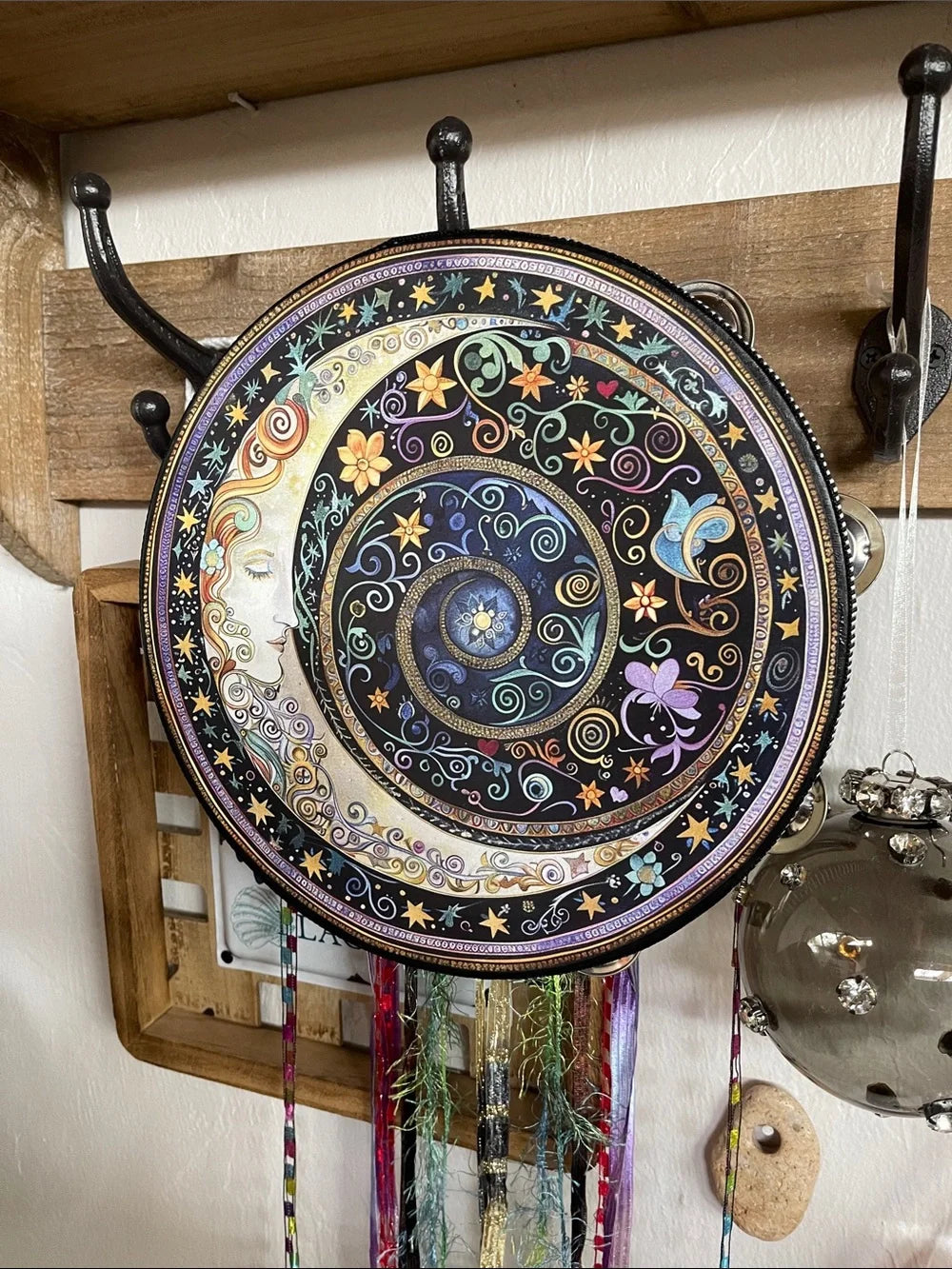 Mystical Moon Tambourine Ribbon and Wall Accent 10"