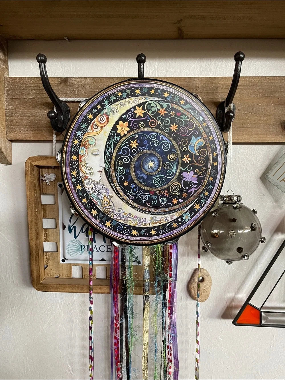 Mystical Moon Tambourine Ribbon and Wall Accent 10"