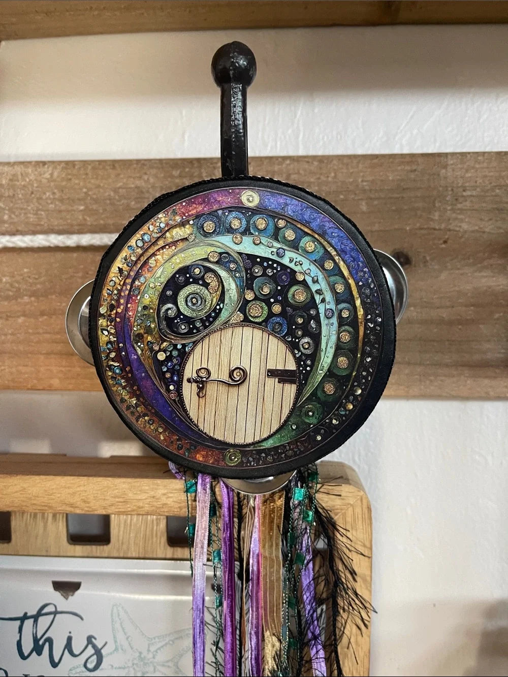 Gold Plated Charmed Fairy Door Tambourine Wall Art 4"