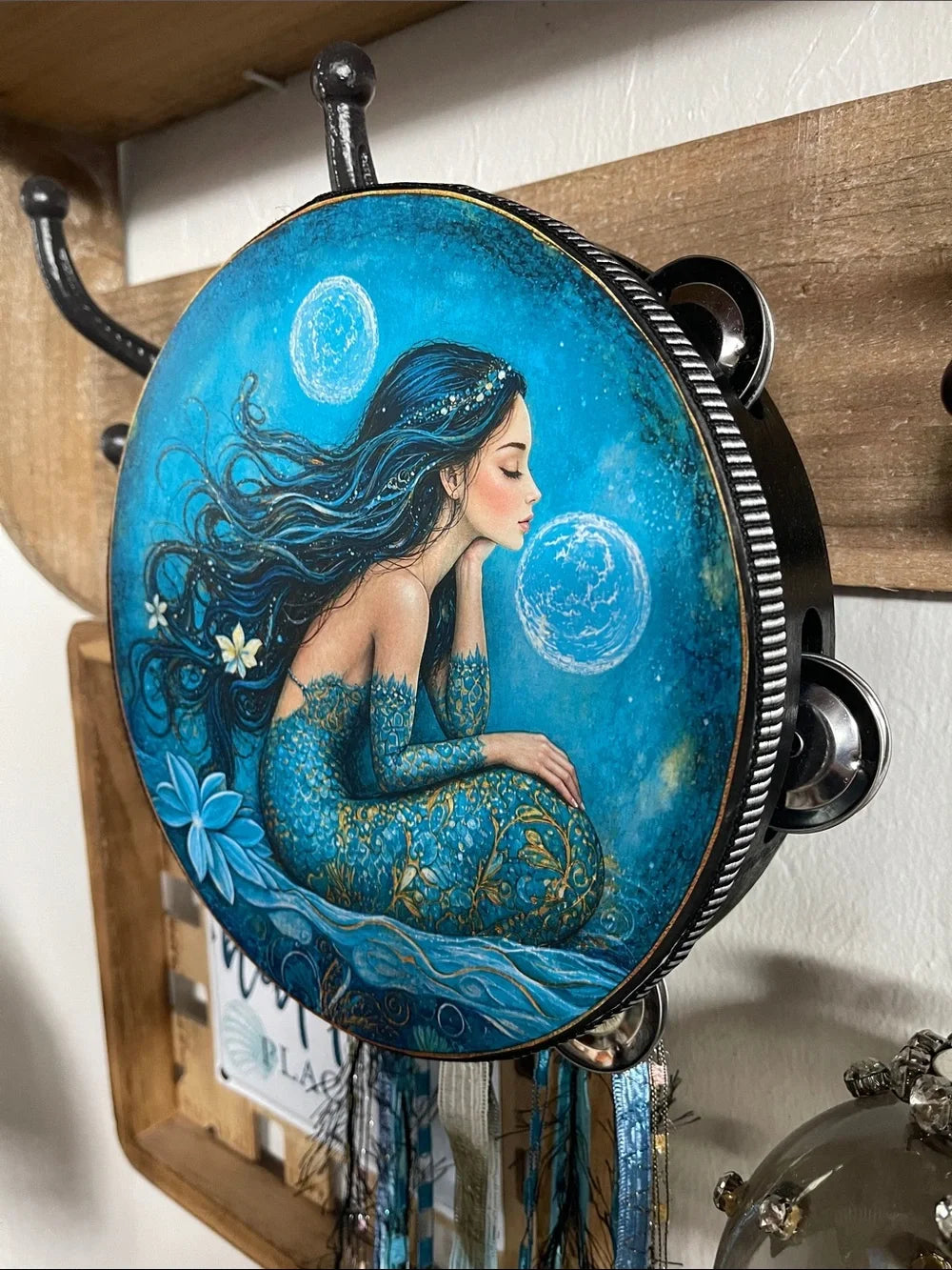 Mermaid "Raven" Tambourine with Black Sides 8"