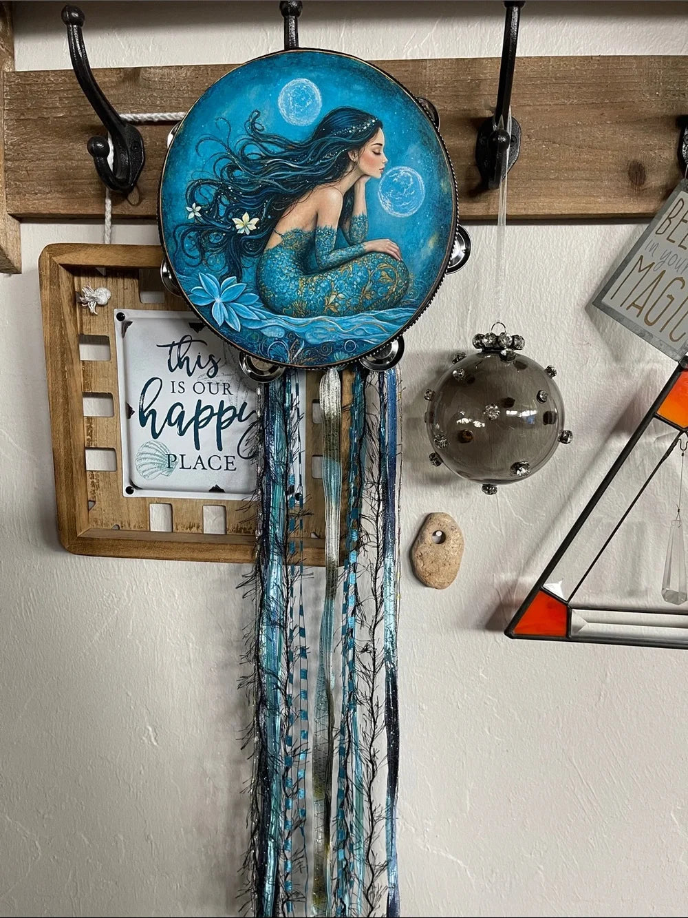 Mermaid "Raven" Tambourine with Black Sides 8"
