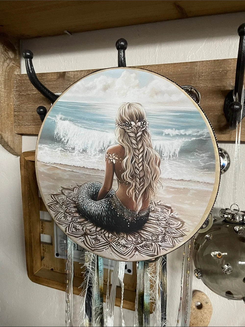 "Sunrise" Mermaid Tambourine with Ribbon 10"