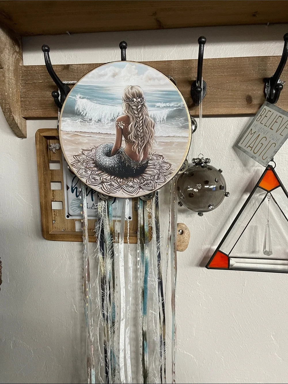 "Sunrise" Mermaid Tambourine with Ribbon 10"