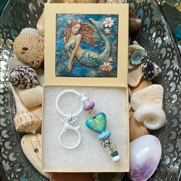 Mermaid-Inspired Blue and Silver Keychain with Gift Box