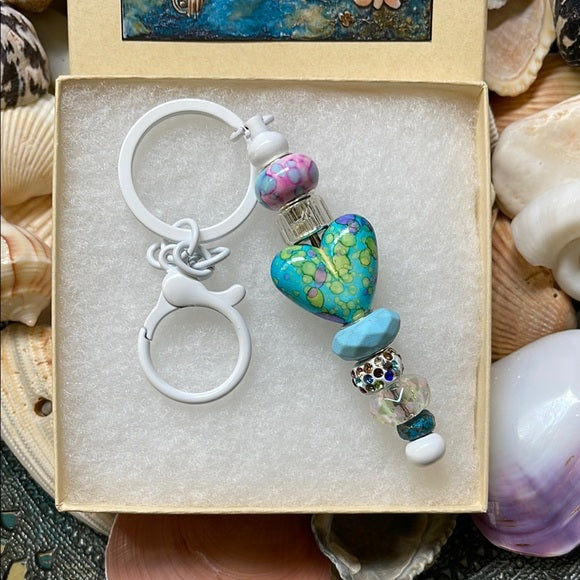 Mermaid-Inspired Blue and Silver Keychain with Gift Box