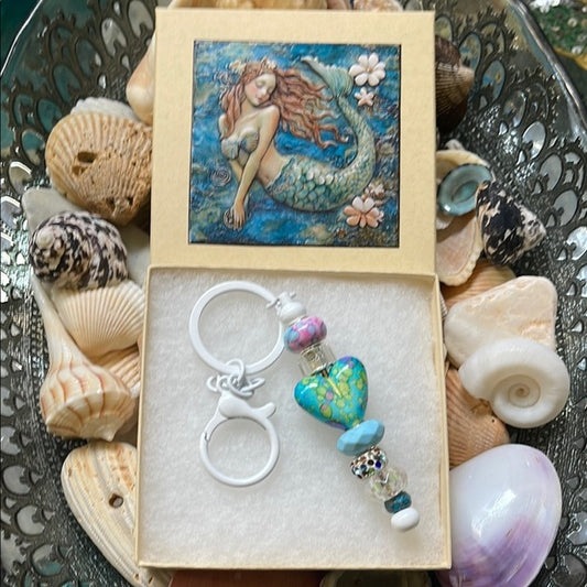 Mermaid-Inspired Blue and Silver Keychain with Gift Box