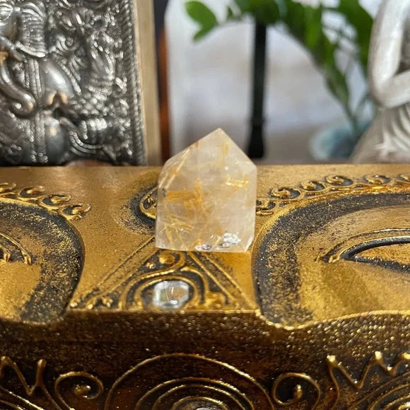 Natural Gold Hair Rutile Quartz Crystal Point Tower, Bodhi Crystal Magic
