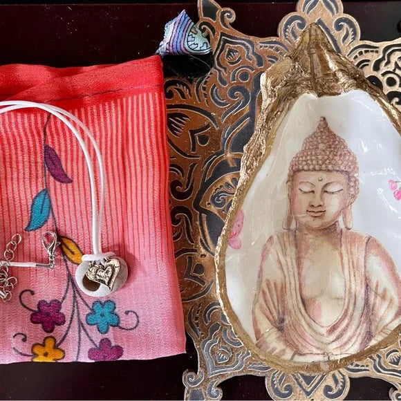 Spirited Bohemian Hag Stone Pendant, Hand Crafted Artisan Bronze Heart Charm, Bodhi Jewelry