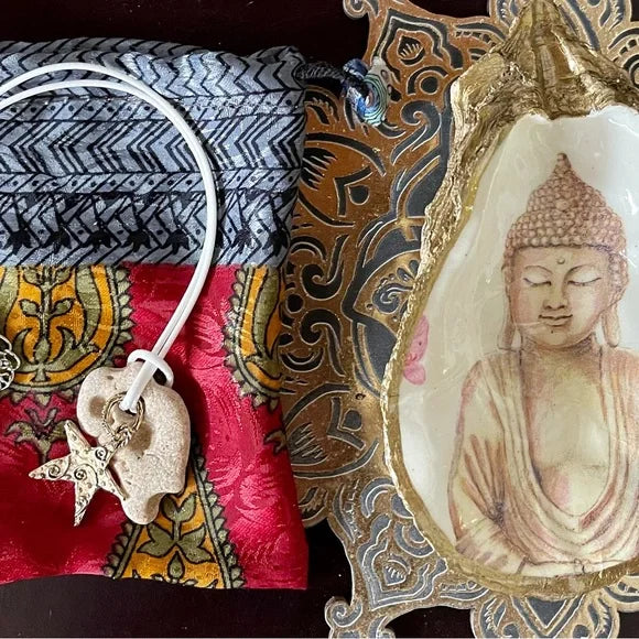 Spirited Bohemian Hag Stone Pendant, Hand Crafted Artisan Bronze Star Charm, Bodhi Jewelry