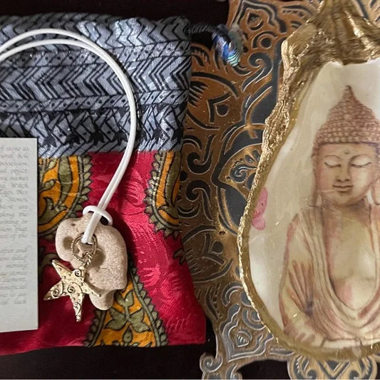 Spirited Bohemian Hag Stone Pendant, Hand Crafted Artisan Bronze Star Charm, Bodhi Jewelry