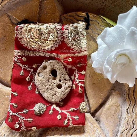 Hand Chosen Medium Hag Stone in Gift Pouch, Bodhi Gifts