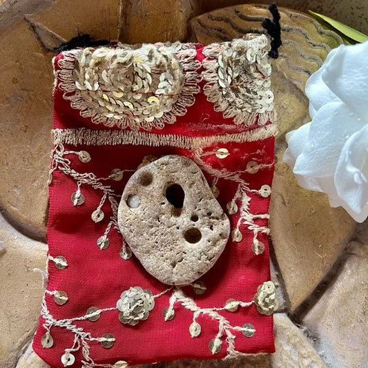 Hand Chosen Medium Hag Stone in Gift Pouch, Bodhi Gifts