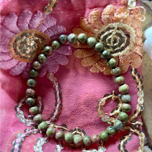 High Quality Hand Beaded Unakite Bracelet and Gift Pouch, Bodhi Jewelry