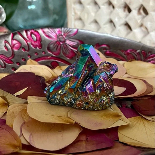 Unique Rainbow Aqua Aura Quartz Crystal Cluster, Bodhi Crystal Magic