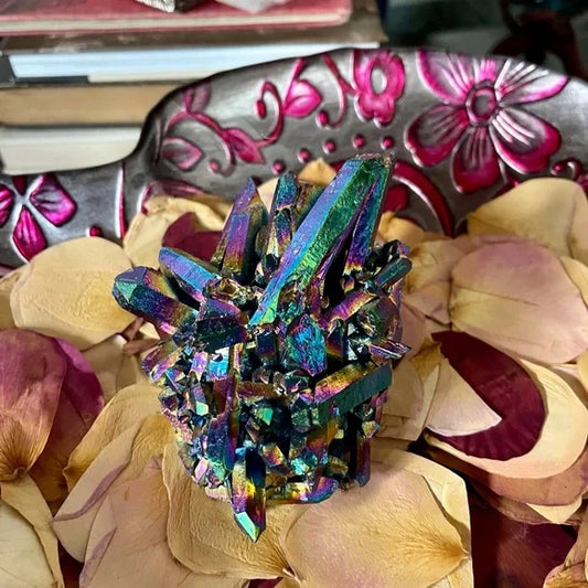 Large Titanium Rainbow Aura Quartz Cluster, Bodhi Crystal Magic