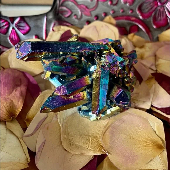 Large Titanium Rainbow Aura Quartz Cluster, Bodhi Crystal Magic