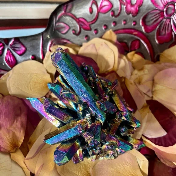 Large Titanium Rainbow Aura Quartz Cluster, Bodhi Crystal Magic