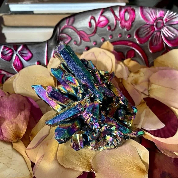 Large Titanium Rainbow Aura Quartz Cluster, Bodhi Crystal Magic