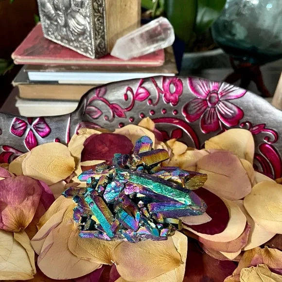 Large Titanium Rainbow Aura Quartz Cluster, Bodhi Crystal Magic