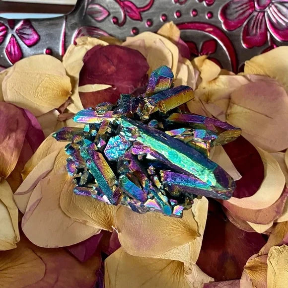 Large Titanium Rainbow Aura Quartz Cluster, Bodhi Crystal Magic