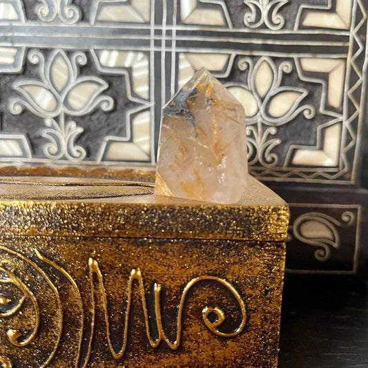 Natural Gold Hair Rutile Quartz Crystal Point Tower, Bodhi Crystal Magic