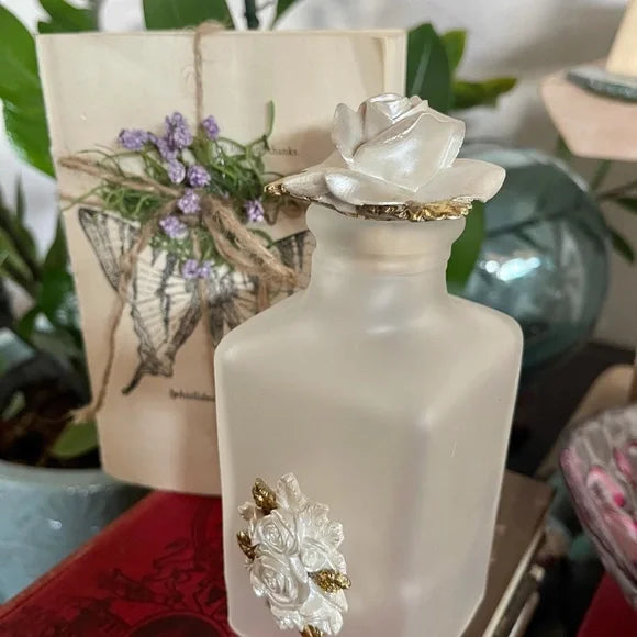 Paris Chic Vintage Perfume Bottle, White Rose Perfume Bottle, Lovecylced Book, Home Decor