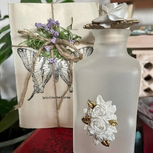 Paris Chic Vintage Perfume Bottle, White Rose Perfume Bottle, Lovecylced Book, Home Decor