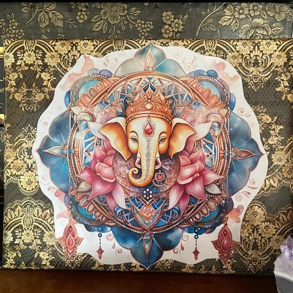Mixed Media Original Ganesha Paper Decoupage Artwork on Canvas, Bodhi Home Decor
