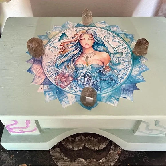 Lovecycled Watercolor Style Vintage Box with Original Artwork and Smoky Quartz, Bodhi Home Decor