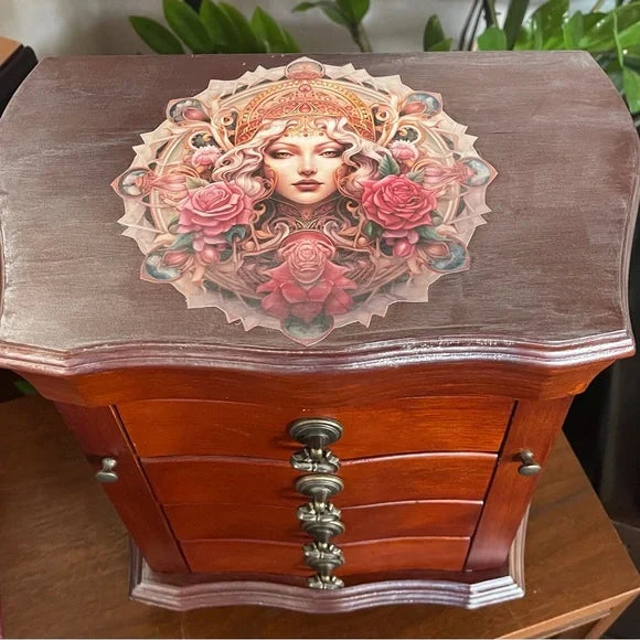 Lovecycled Vintage Rose Goddess Jewelry Chest, Bodhi Home Decor