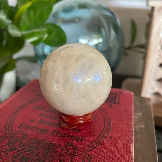 Gorgeous Natural Blue Rainbow Moonstone Belomorite Crystal Sphere, Bodhi Crystal Magic
