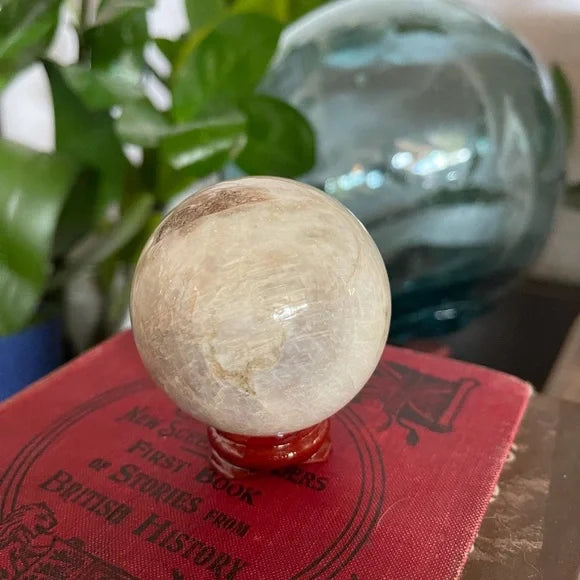 Gorgeous Natural Blue Rainbow Moonstone Belomorite Crystal Sphere, Bodhi Crystal Magic