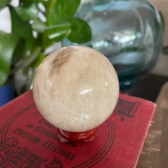 Gorgeous Natural Blue Rainbow Moonstone Belomorite Crystal Sphere, Bodhi Crystal Magic