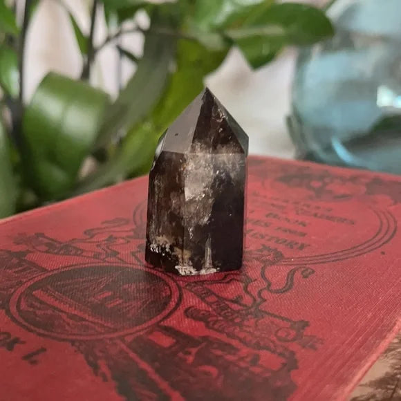 Natural Smoky Quartz Crystal Tower Healing Meditation Stone, Rainbow Inclusions, Bodhi Crystal Magic