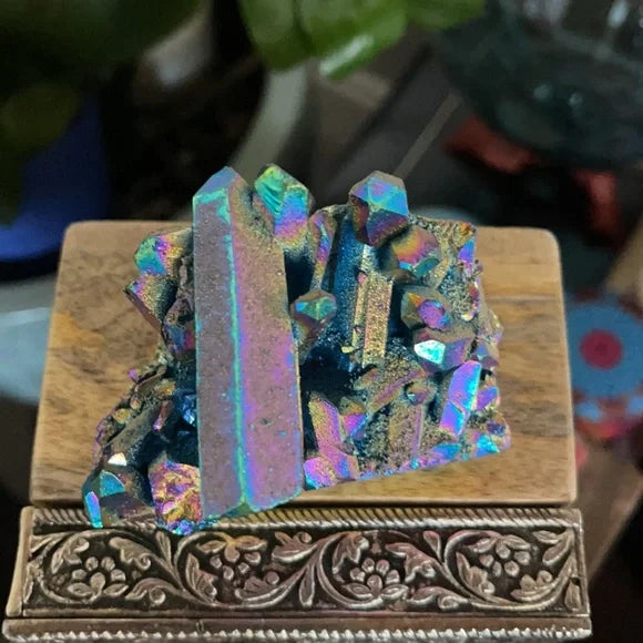 Gorgeous Rainbow Aqua Aura Quartz Crystal Cluster, Crystal Magic